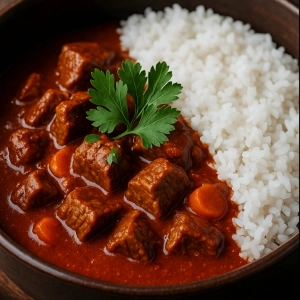 Leckeres Demadura RIndergulasch mit Reis und geräucherter Paprika