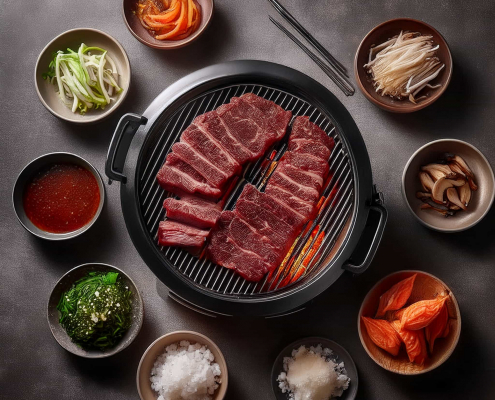 Korean-BBQ schön auf dem Grill angerichtet