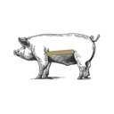 Stilisierte, dunkle Silhouette eines Schweins auf dunkelgrünem Hintergrund. Im Körper befindet sich ein heller, rechteckiger Schlitz, der an ein Sparschwein erinnert.